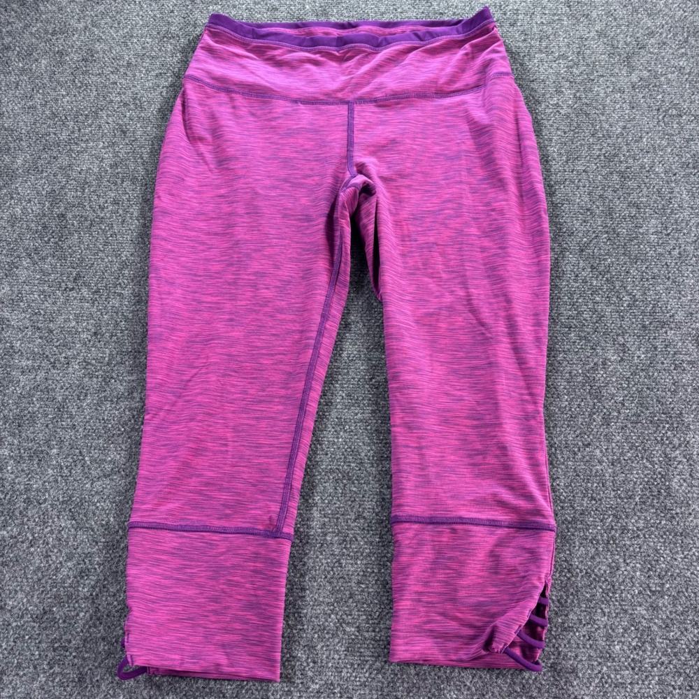 Prana Yoga Capris Womens Lg Pink Space Dye Lattice Hem Cropped Leggings Athletic
